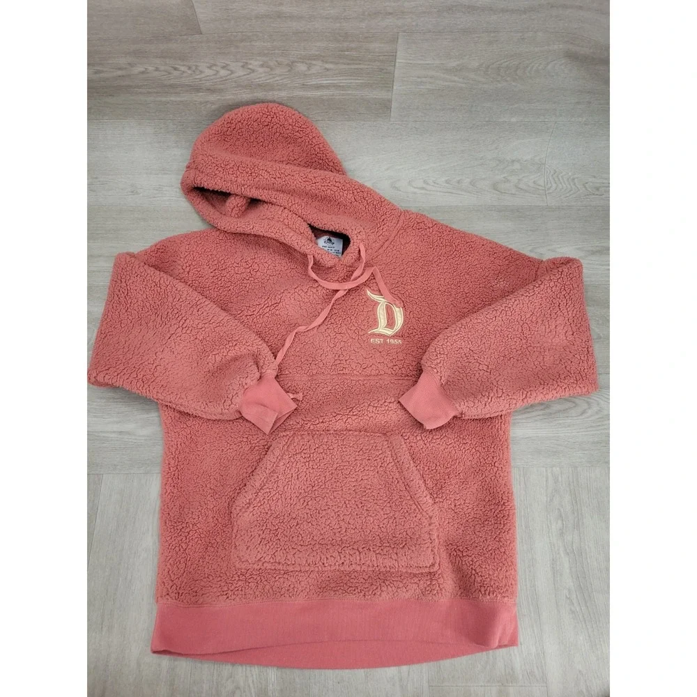 Disneyland Spirit Jersey Sherpa Hoodie Adult M Peach Pink Resort Plush Fleece